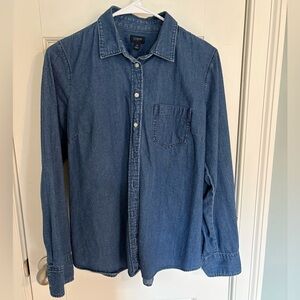 J.Crew Factory Fitted Denim Button Down Shirt Cotton Chambray Top Size M
